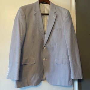 Alan Flusser Classic Blue and White Striped seersucker Blazer 42R